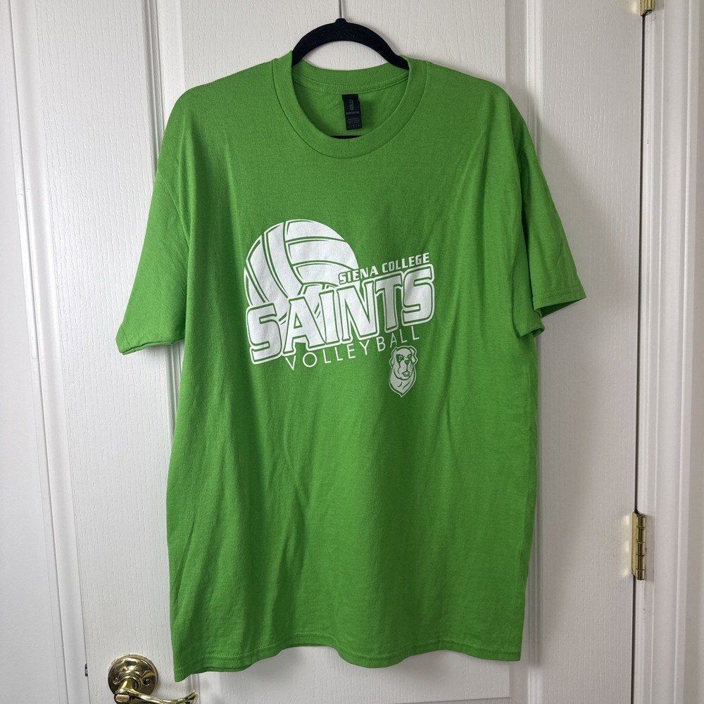 Siena College Saints Volleyball T Shirt Mens L Green Gildan NCAA Mascot Tee